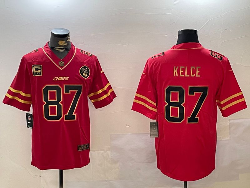 Men Kansas City Chiefs #87 Kelce Red Gold 2024 Nike Limited NFL Jersey style 1->oakland raiders->NFL Jersey
